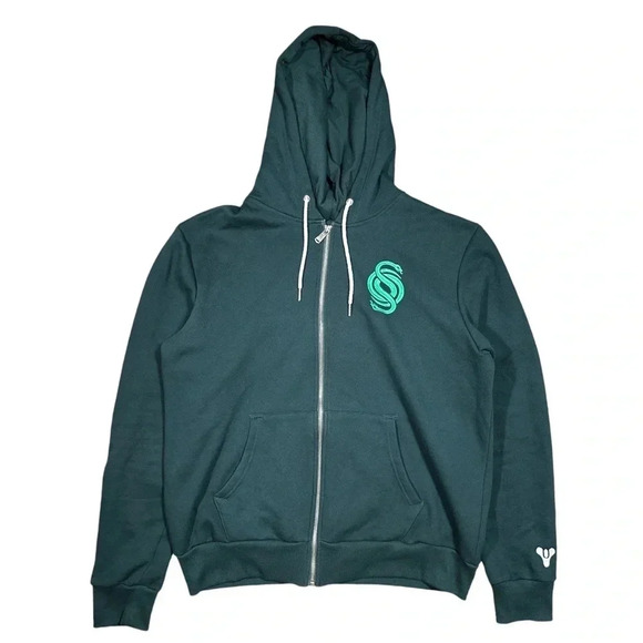 Destiny 2 Insert Coin Gambit Green Full Zip Fleece Hoodie Mens Large - Picture 1 of 11